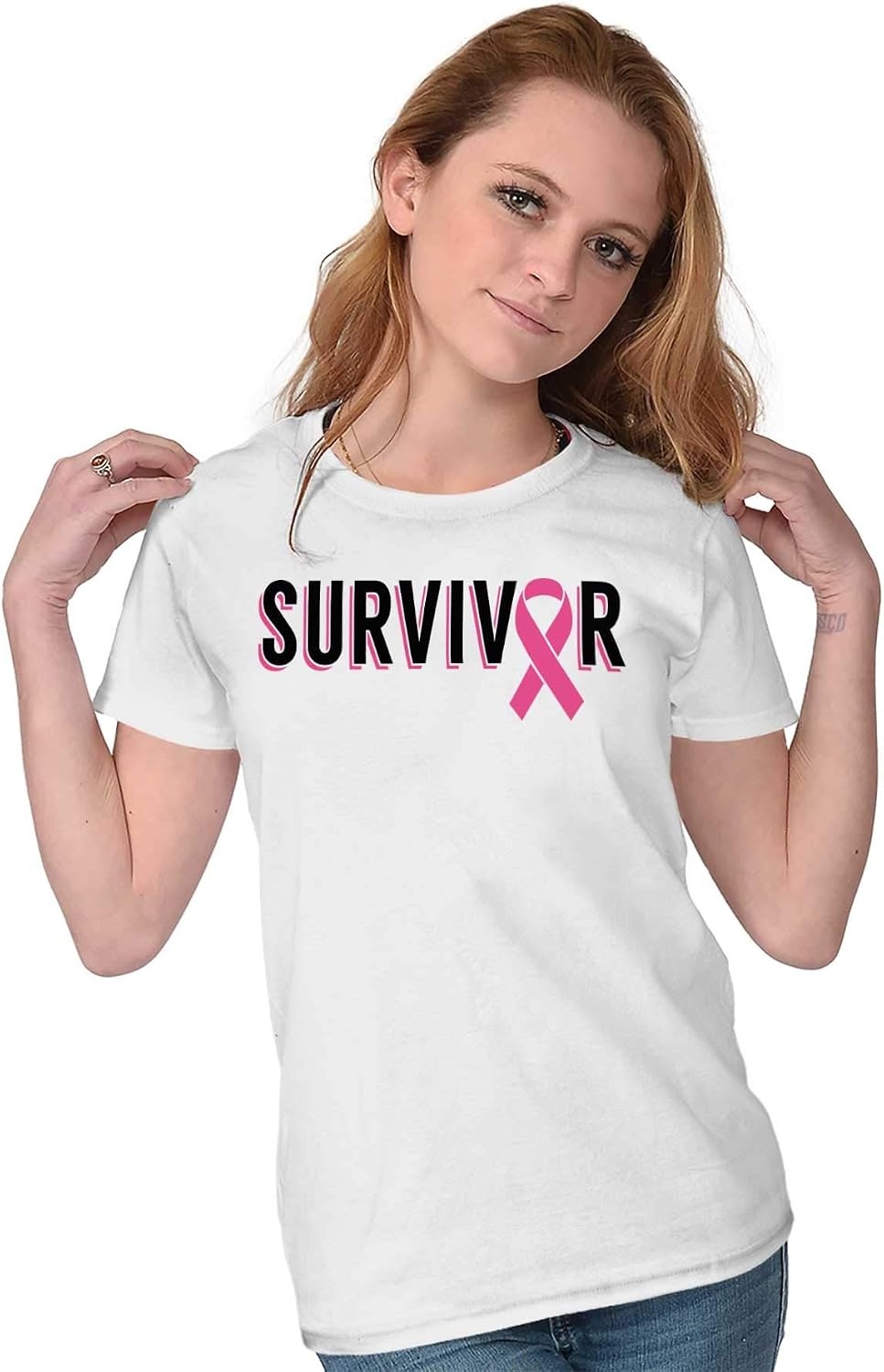 image:imageBreast Cancer Survivor Pink Ribbon Womens Slim Fit Graphic TeeWhite