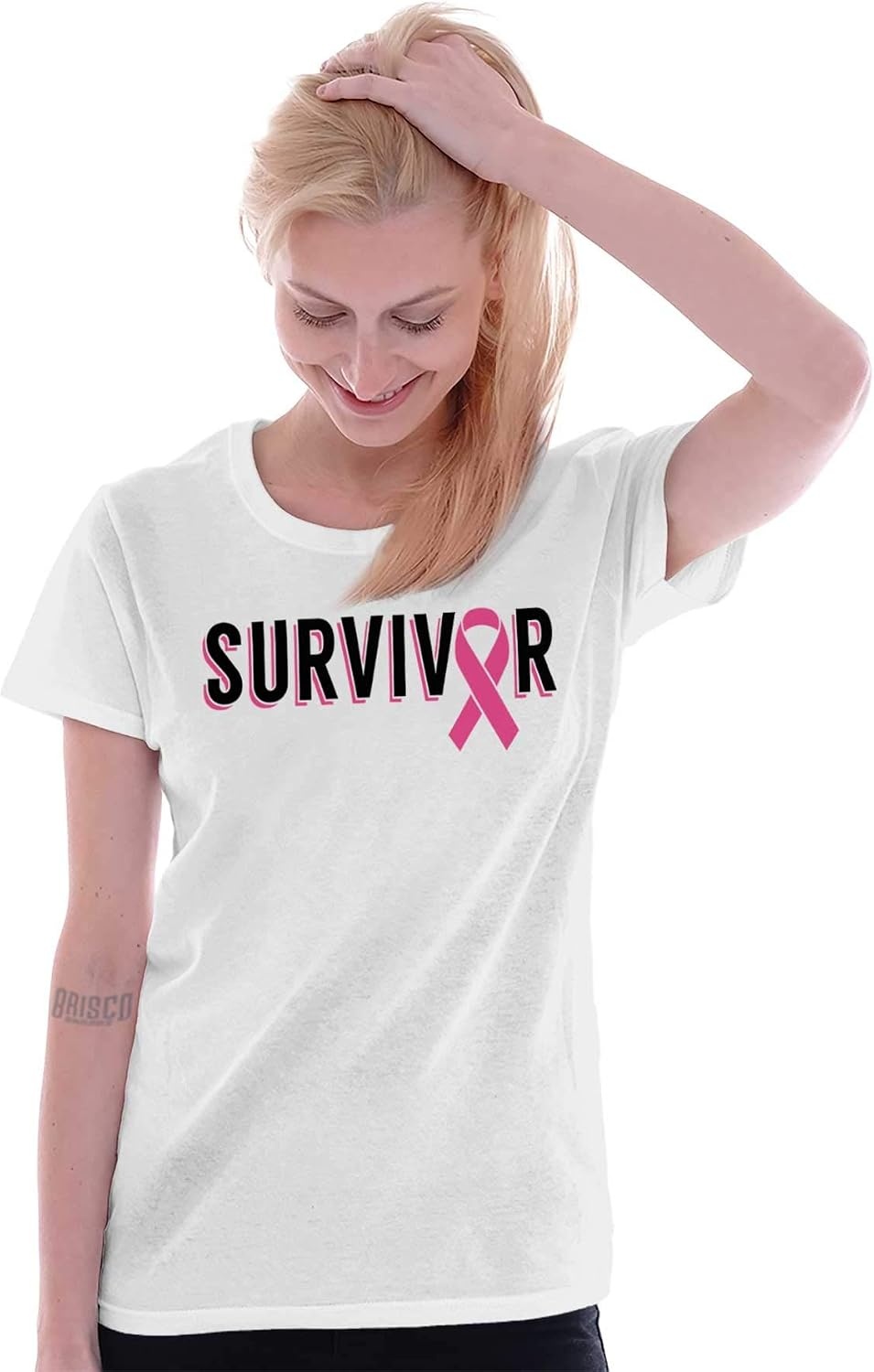 image:imageBreast Cancer Survivor Pink Ribbon Womens Slim Fit Graphic TeeWhite