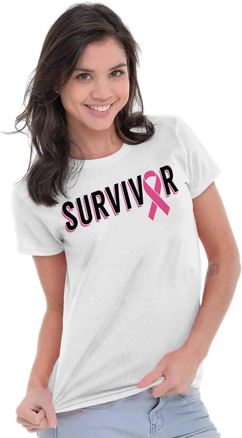 image:imageBreast Cancer Survivor Pink Ribbon Womens Slim Fit Graphic TeeWhite
