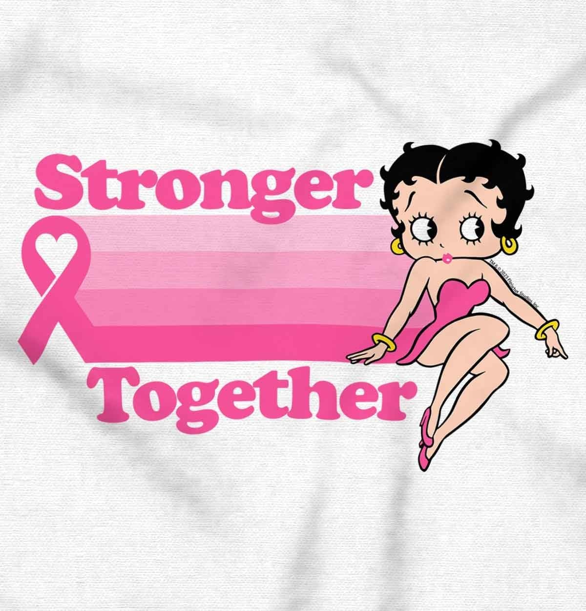 image:imageBrisco Brands Betty Pink Ribbon Stronger Together Womens Graphic T Shirt TeesWhite