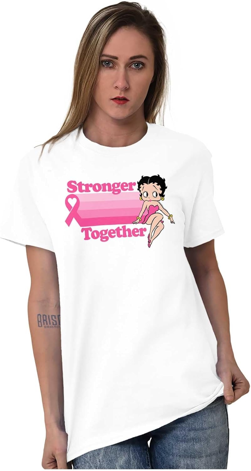 image:imageBrisco Brands Betty Pink Ribbon Stronger Together Womens Graphic T Shirt TeesWhite