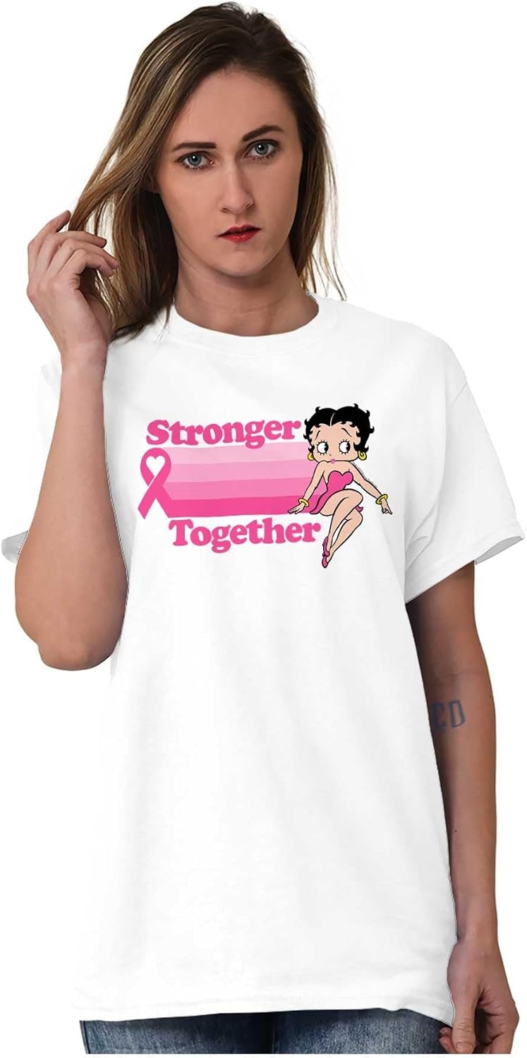 image:imageBrisco Brands Betty Pink Ribbon Stronger Together Womens Graphic T Shirt TeesWhite