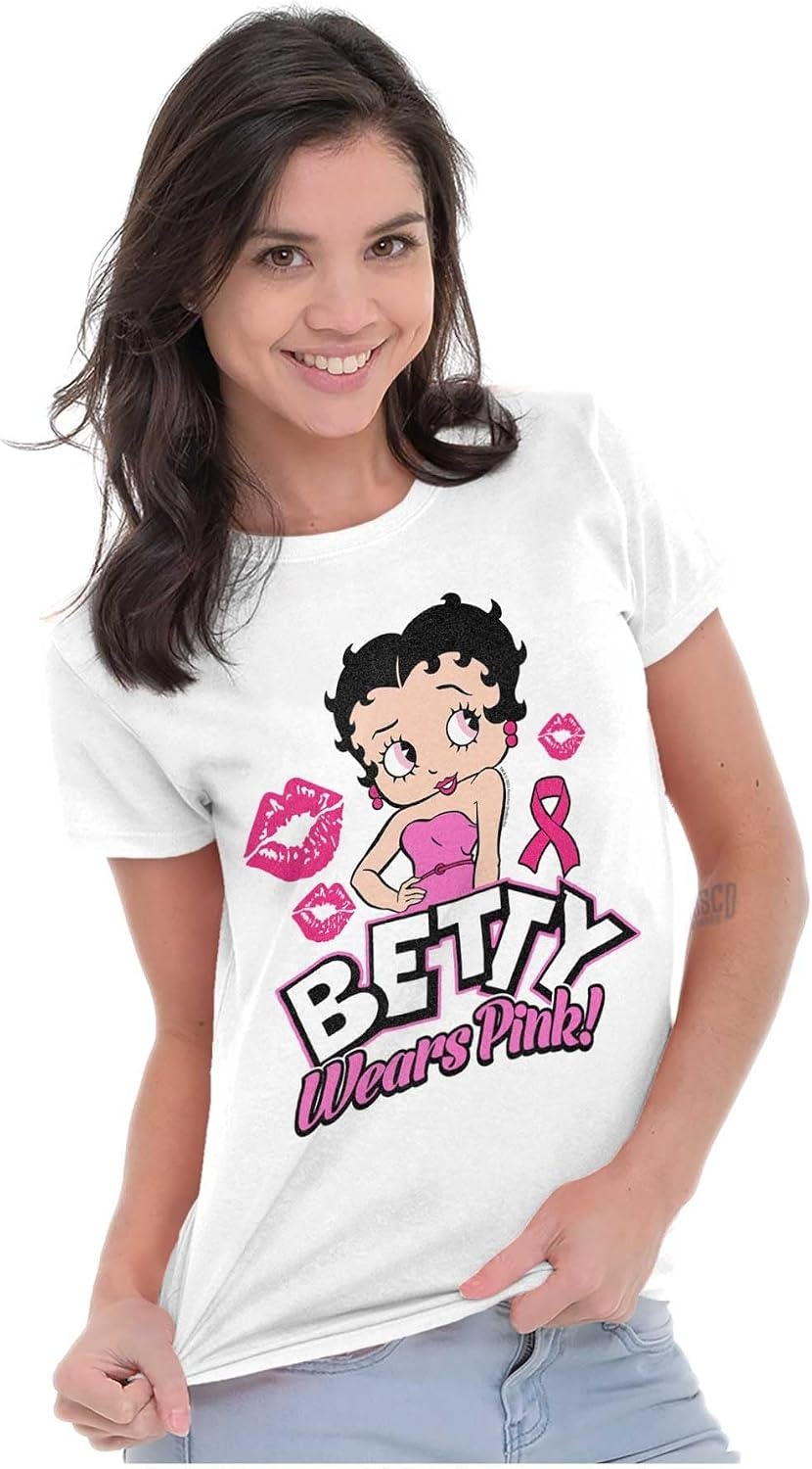 image:imageBrisco Brands Breast Cancer Betty Wears Pink Ribbon Womens Slim Fit Graphic TeeWhite