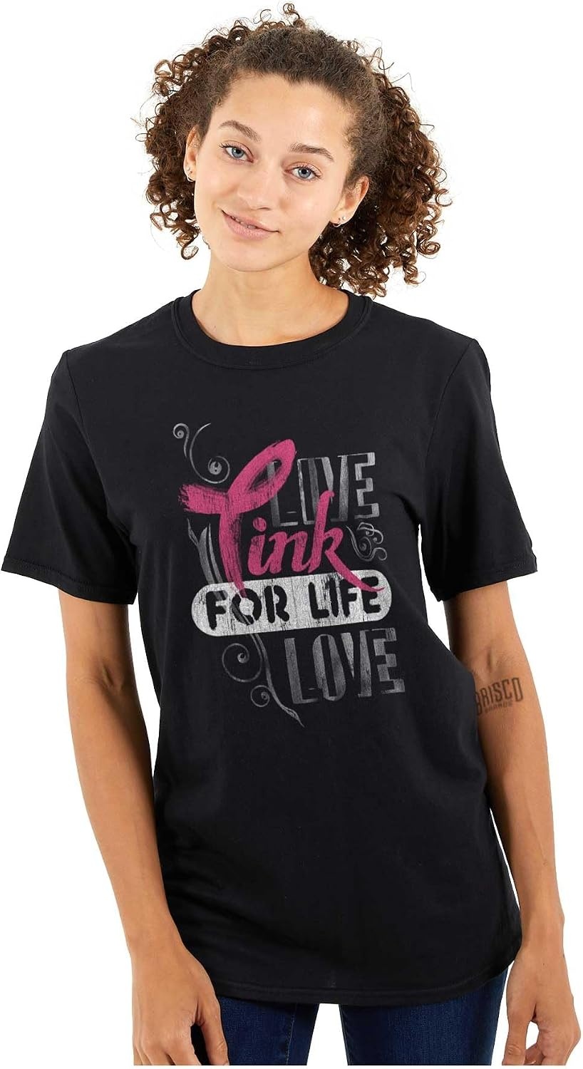image:imageBrisco Brands Breast Cancer Pink for Life Ribbon Womens Graphic T Shirt TeesBlack