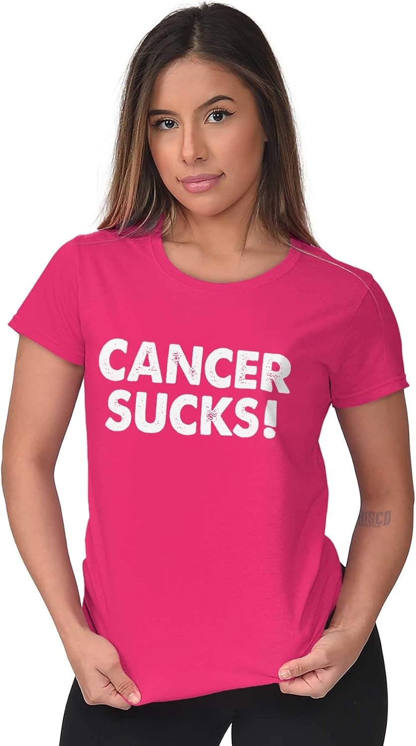 image:imageBrisco Brands Cancer Sucks Breast Awareness Quote Womens Slim Fit Graphic Tee Heliconia