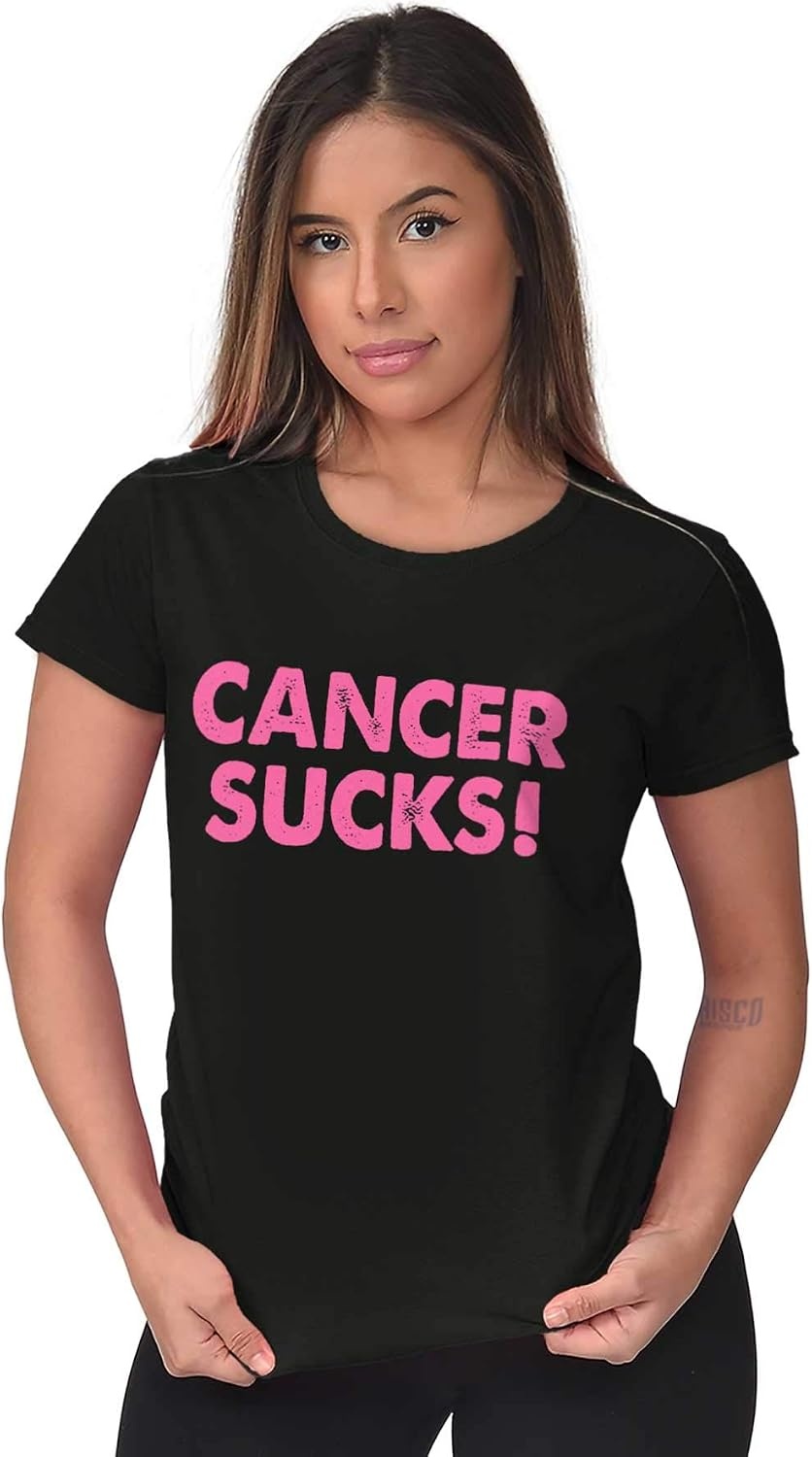 image:imageBrisco Brands Cancer Sucks Breast Awareness Quote Womens Slim Fit Graphic TeeBlack