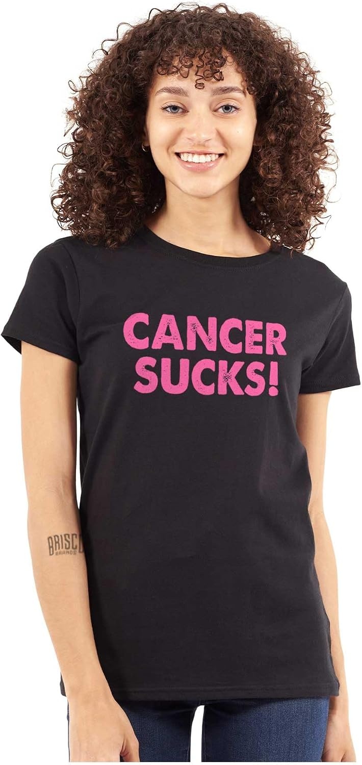 image:imageBrisco Brands Cancer Sucks Breast Awareness Quote Womens Slim Fit Graphic TeeBlack