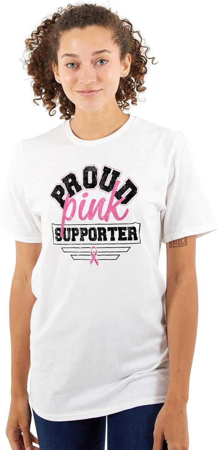 image:imageBrisco Brands Proud Pink Ribbon Cancer Supporter Womens Graphic T Shirt TeesWhite