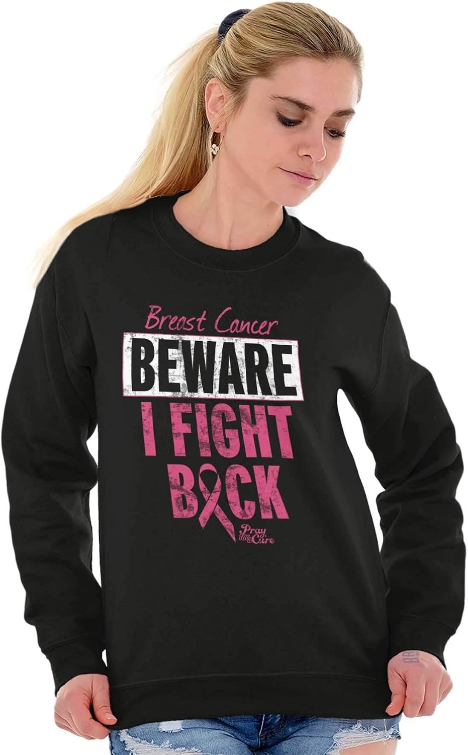 image:imageClassic Teaze Beware Fight Back Breast Cancer Pink Women Crewneck SweatshirtBlack