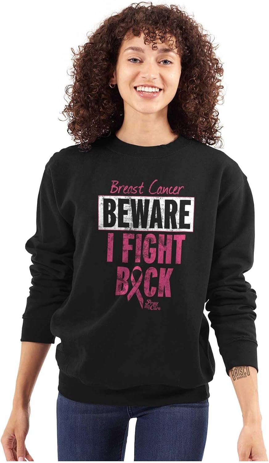image:imageClassic Teaze Beware Fight Back Breast Cancer Pink Women Crewneck SweatshirtBlack
