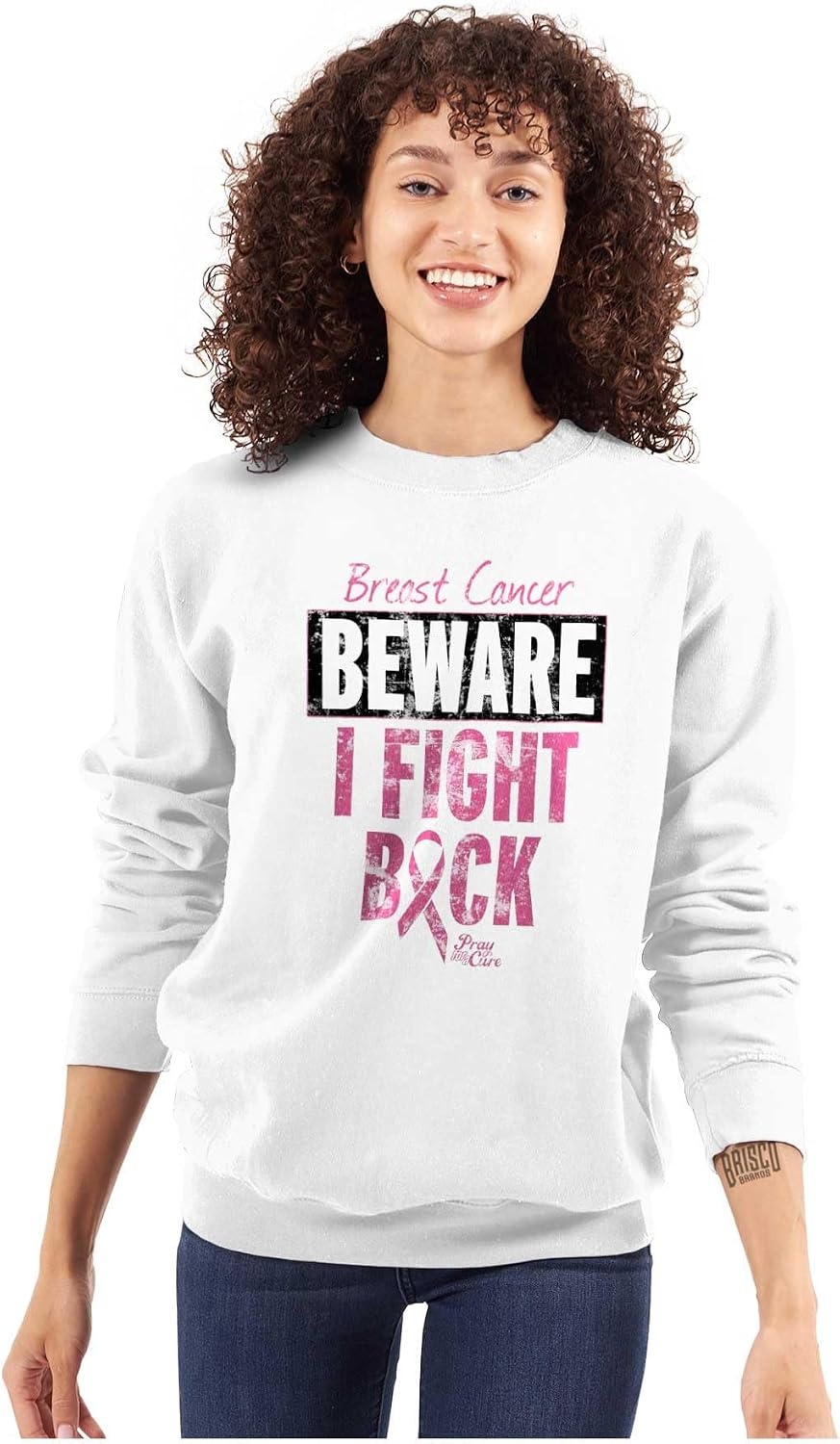 image:imageClassic Teaze Beware Fight Back Breast Cancer Pink Women Crewneck SweatshirtWhite