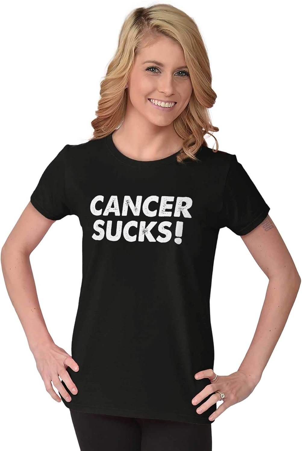 image:imageClassic Teaze Cancer Sucks Breast Awareness Womens Slim Fit Graphic TeeBlack