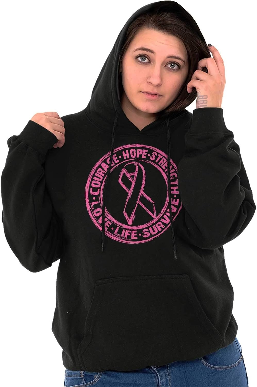 image:imageClassic Teaze Courage Strength Love Life Support Hoodie Sweatshirt WomenBlack