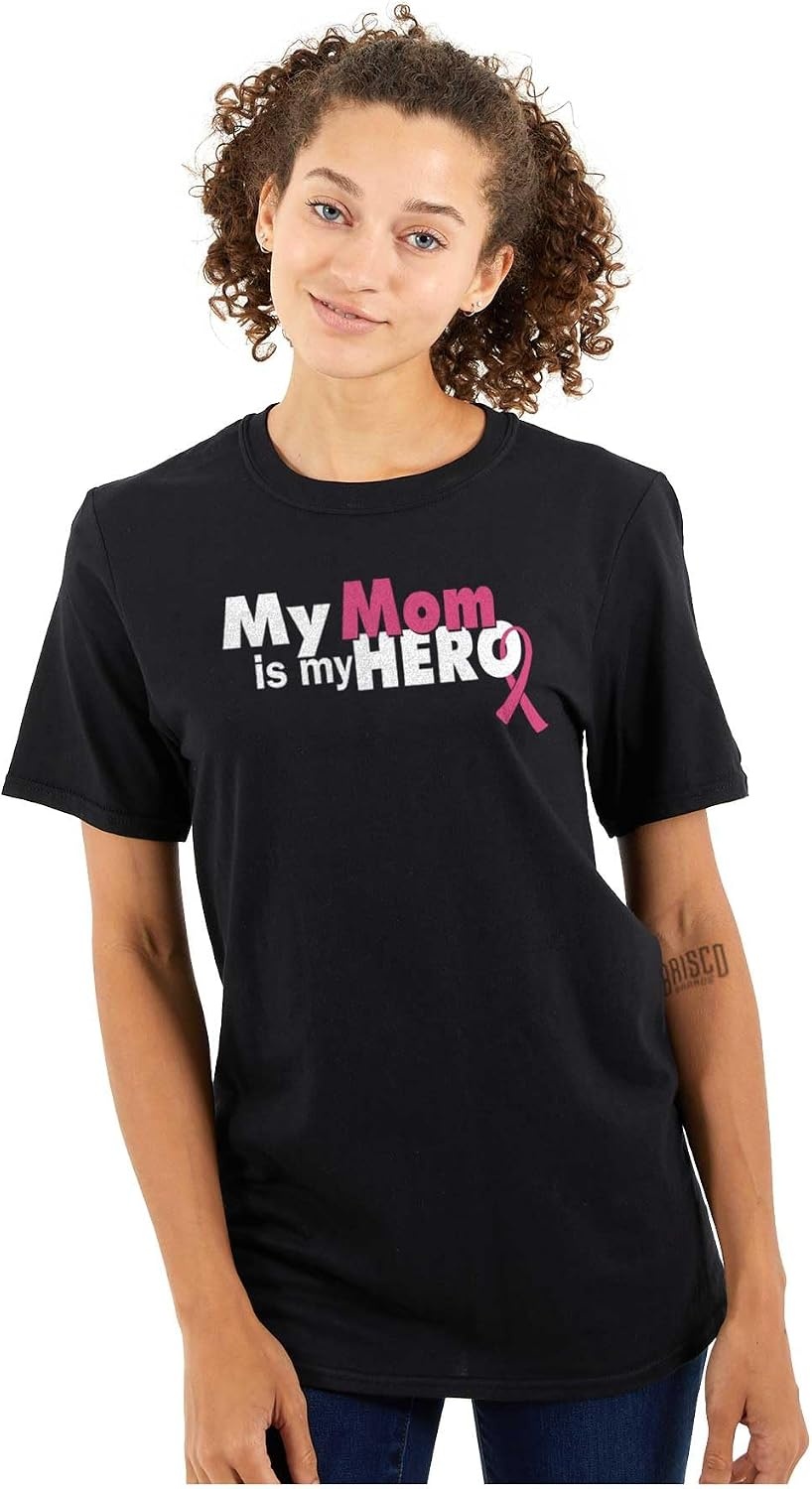 image:imageClassic Teaze My Mom My Hero Breast Cancer Ribbon Womens Graphic T Shirt TeesBlack