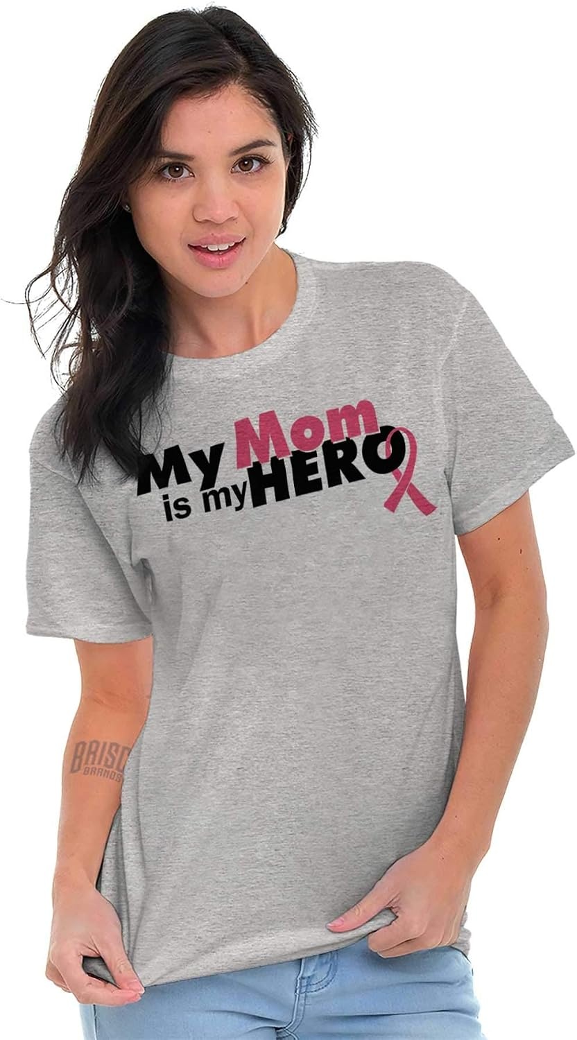 image:imageClassic Teaze My Mom My Hero Breast Cancer Ribbon Womens Graphic T Shirt TeesSport Grey