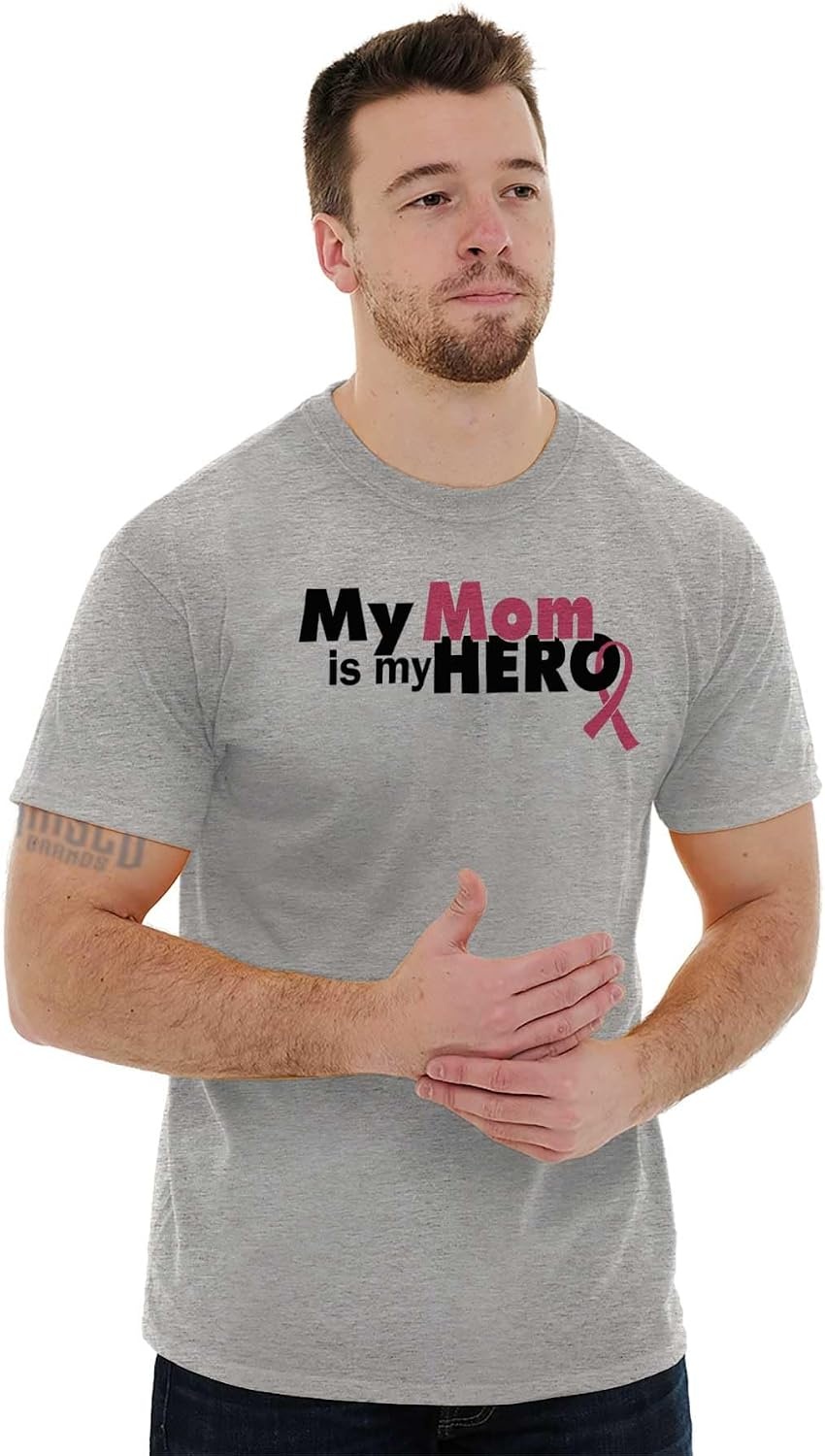 image:imageClassic Teaze My Mom My Hero Breast Cancer Ribbon Womens Graphic T Shirt TeesSport Grey
