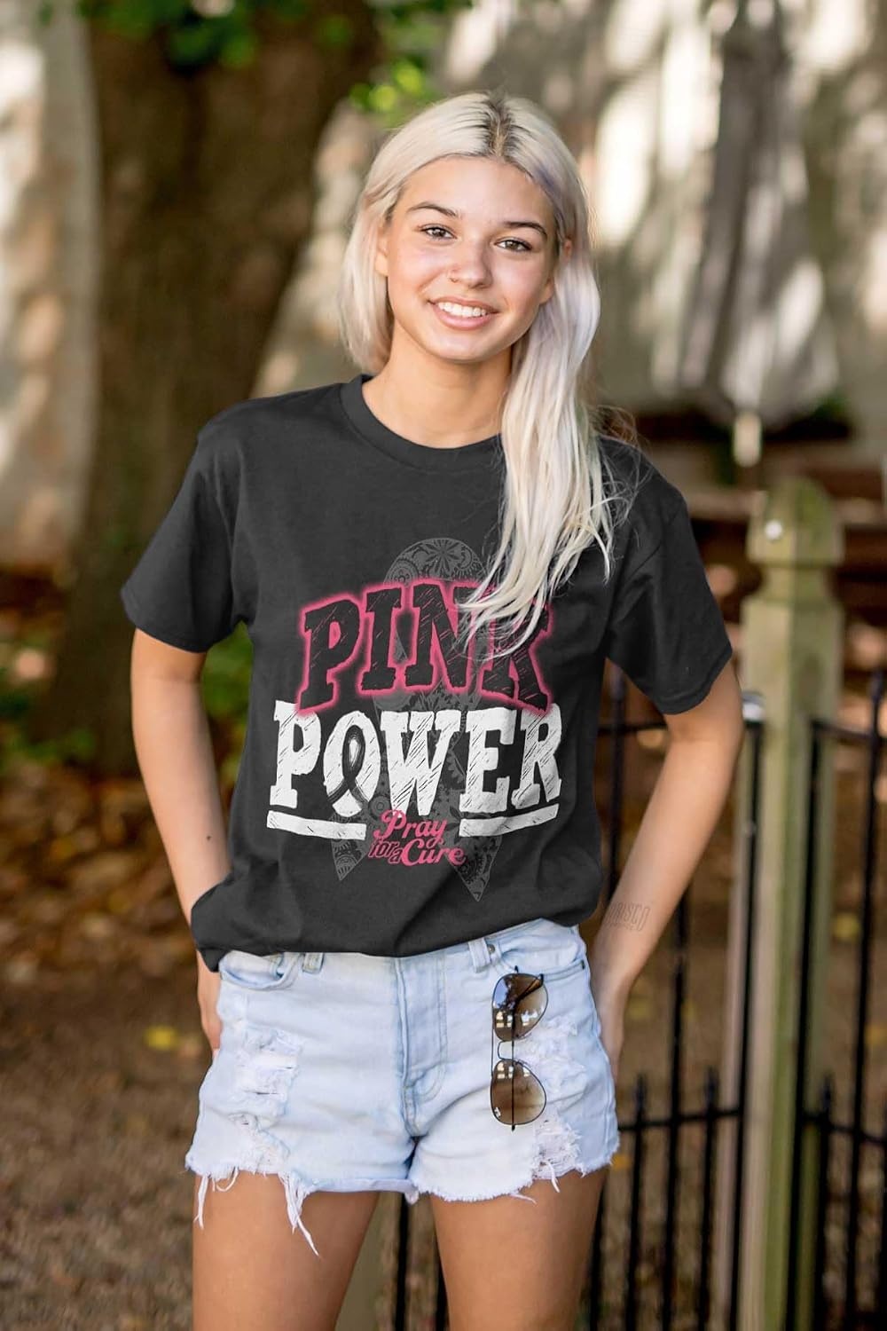 image:imageClassic Teaze Pink Power Breast Cancer Awareness Womens Graphic T Shirt TeesBlack