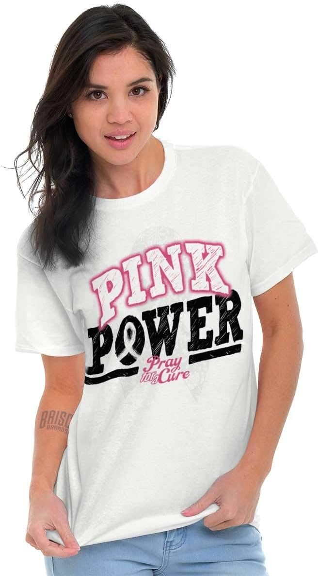 image:imageClassic Teaze Pink Power Breast Cancer Awareness Womens Graphic T Shirt TeesWhite