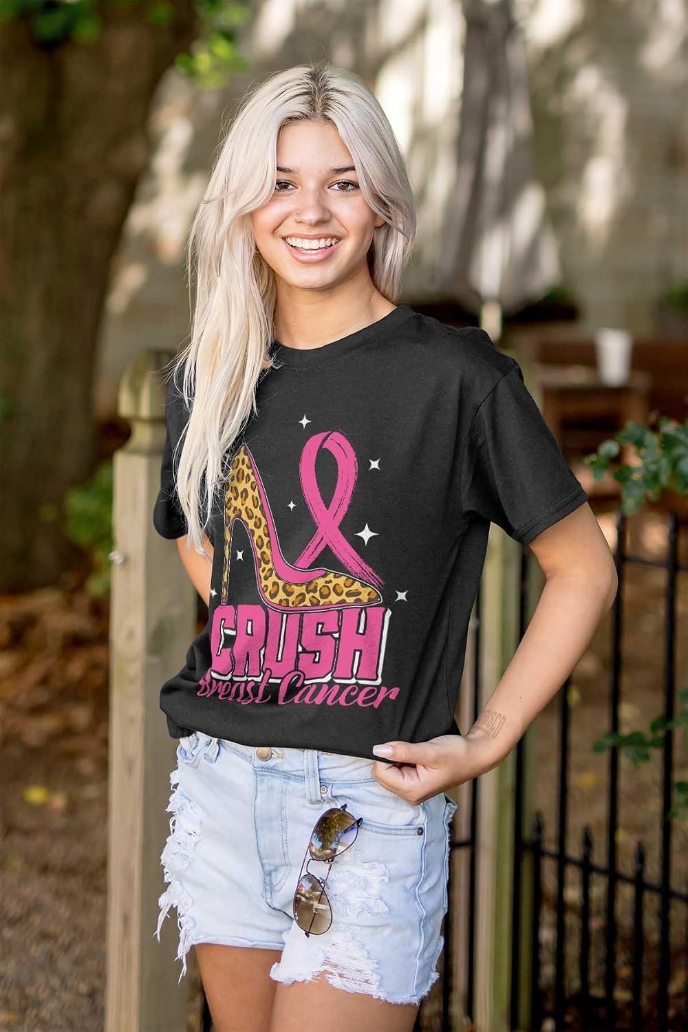 image:imageCrush Breast Cancer Cheetah Stiletto Womens Graphic T Shirt TeesBlack