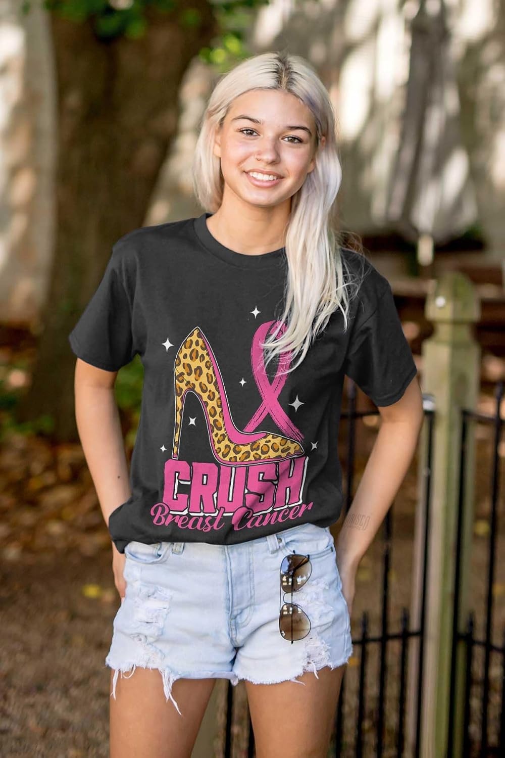 image:imageCrush Breast Cancer Cheetah Stiletto Womens Graphic T Shirt TeesBlack