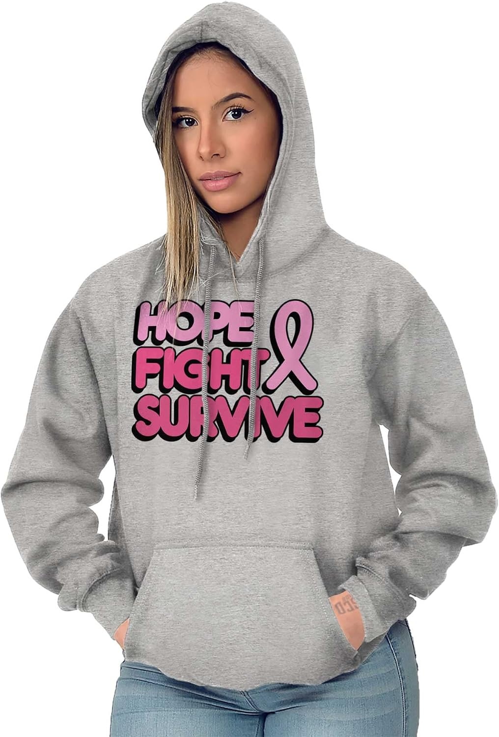 image:imageHope Fight Survive Breast Cancer Hoodie Sweatshirt WomenSport Grey