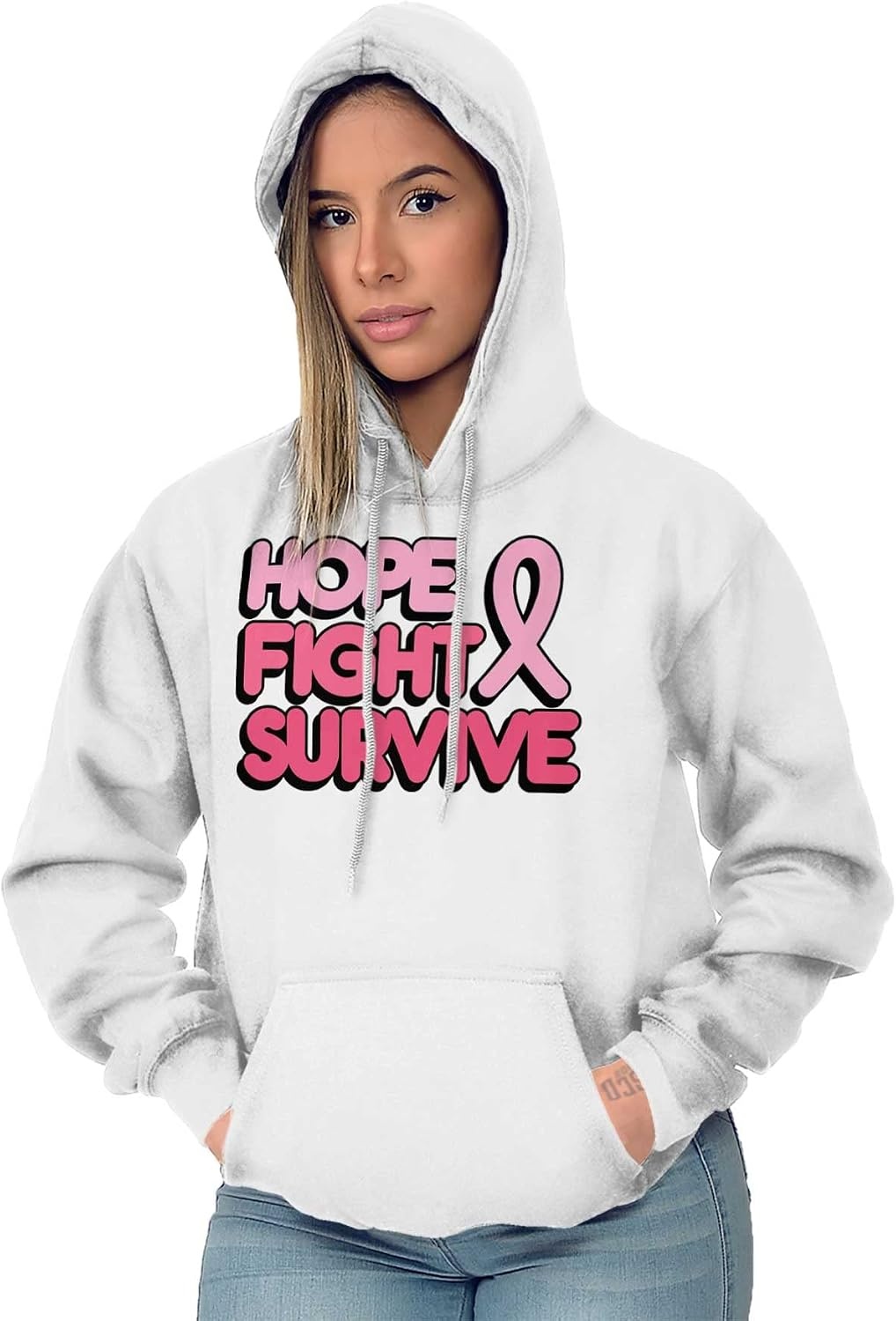 image:imageHope Fight Survive Breast Cancer Hoodie Sweatshirt WomenWhite