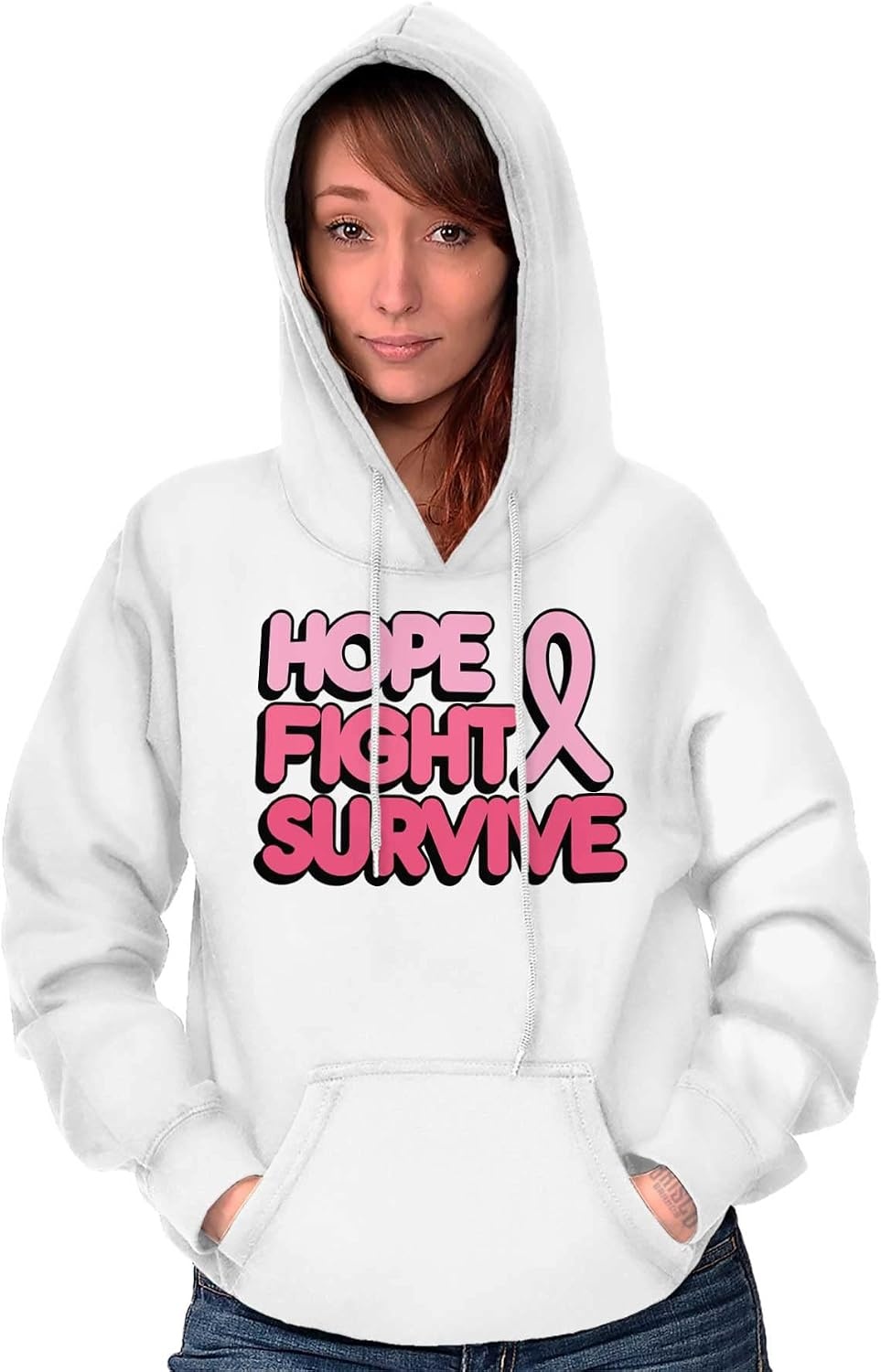 image:imageHope Fight Survive Breast Cancer Hoodie Sweatshirt WomenWhite