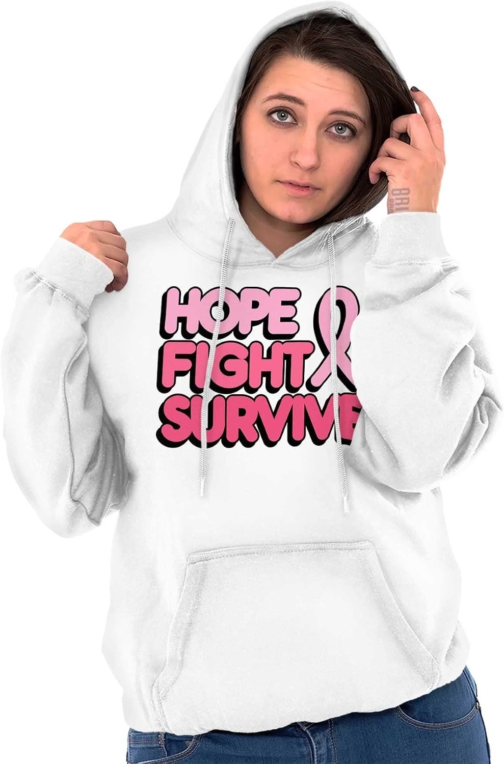 image:imageHope Fight Survive Breast Cancer Hoodie Sweatshirt WomenWhite