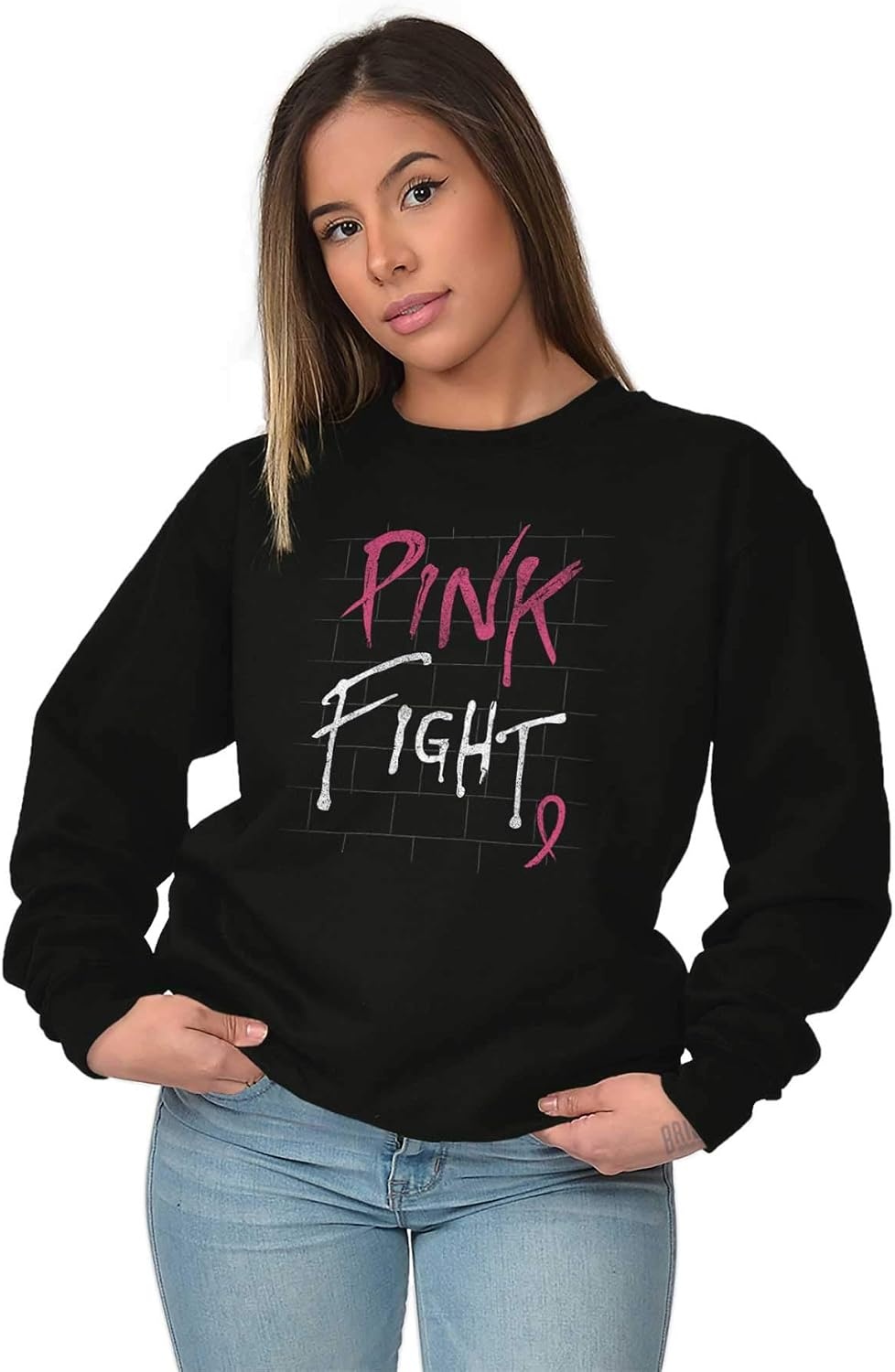 image:imagePink Fight Breast Cancer Awareness Women Crewneck SweatshirtBlack
