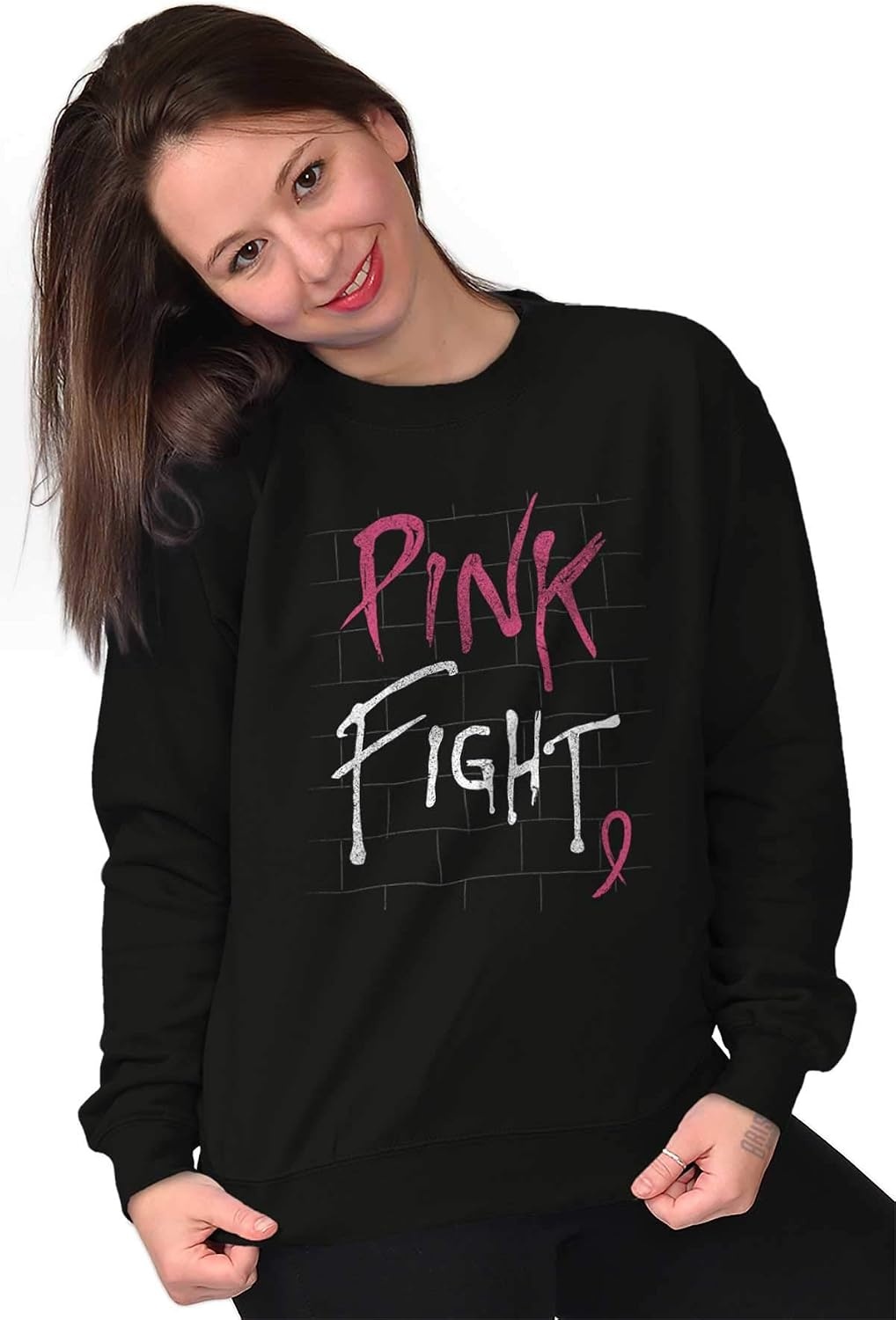 image:imagePink Fight Breast Cancer Awareness Women Crewneck SweatshirtBlack