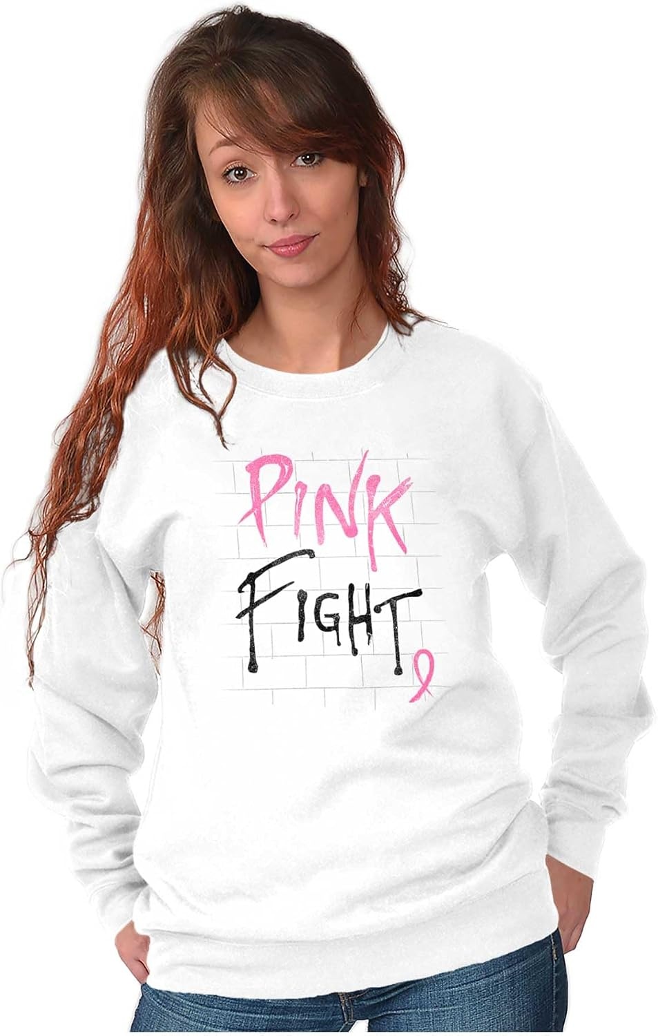 image:imagePink Fight Breast Cancer Awareness Women Crewneck SweatshirtWhite