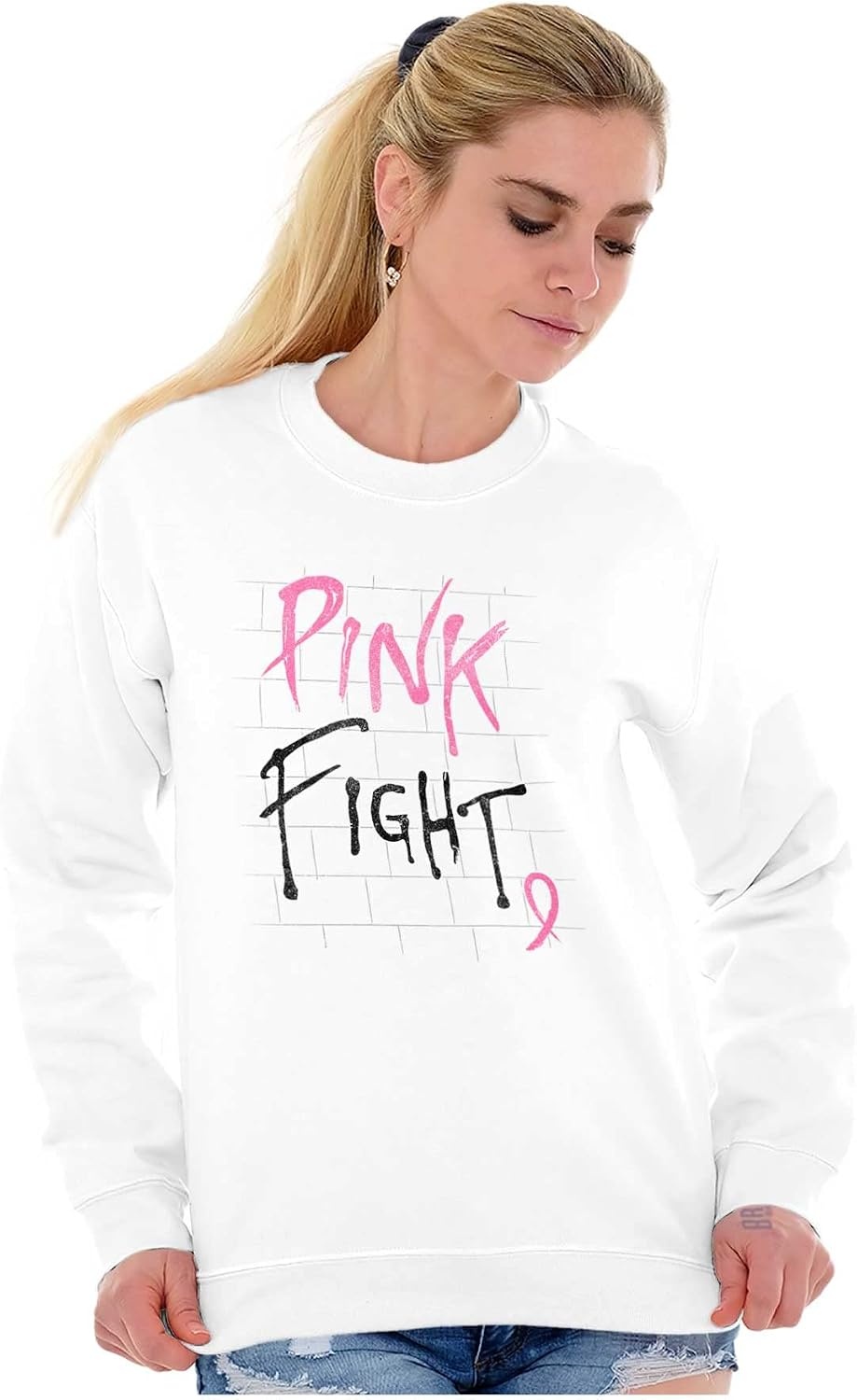 image:imagePink Fight Breast Cancer Awareness Women Crewneck SweatshirtWhite