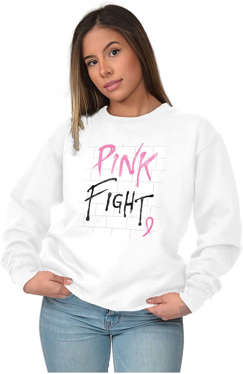 image:imagePink Fight Breast Cancer Awareness Women Crewneck SweatshirtWhite