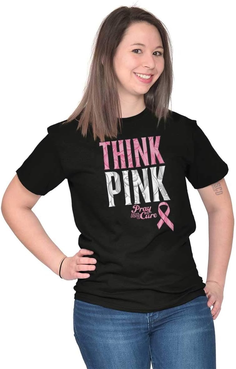 image:imagePink Ribbon Cure Breast Cancer Awareness Womens Graphic T Shirt TeesBlack