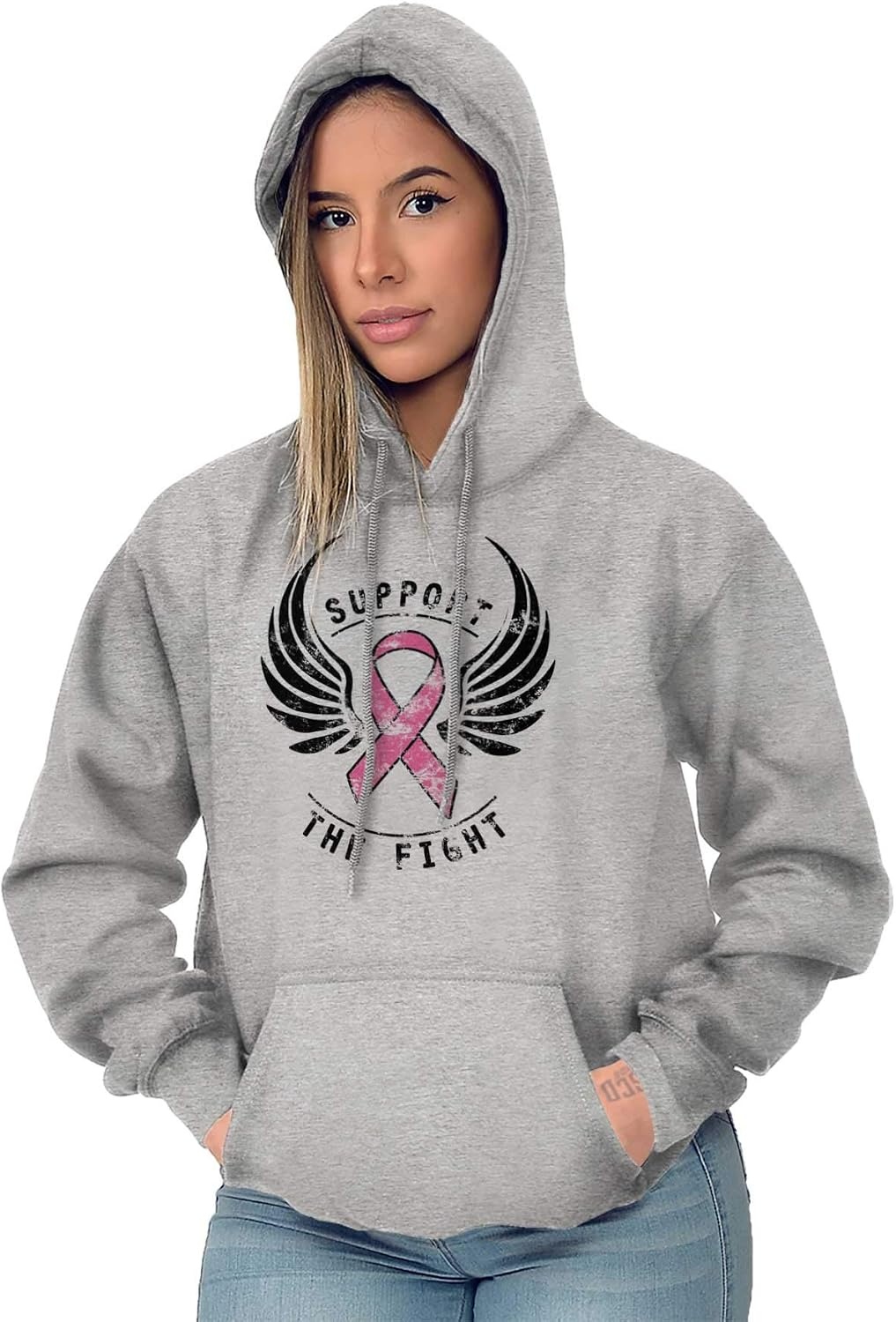 image:imageSupport The Fight Breast Cancer Pink Hoodie Sweatshirt WomenSport Grey