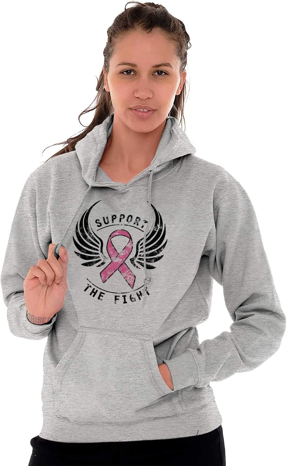 image:imageSupport The Fight Breast Cancer Pink Hoodie Sweatshirt WomenSport Grey