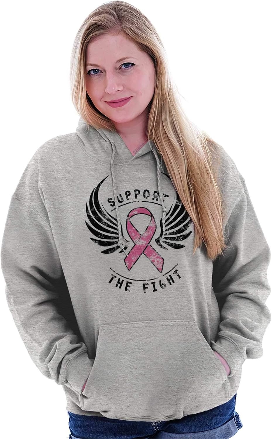 image:imageSupport The Fight Breast Cancer Pink Hoodie Sweatshirt WomenSport Grey