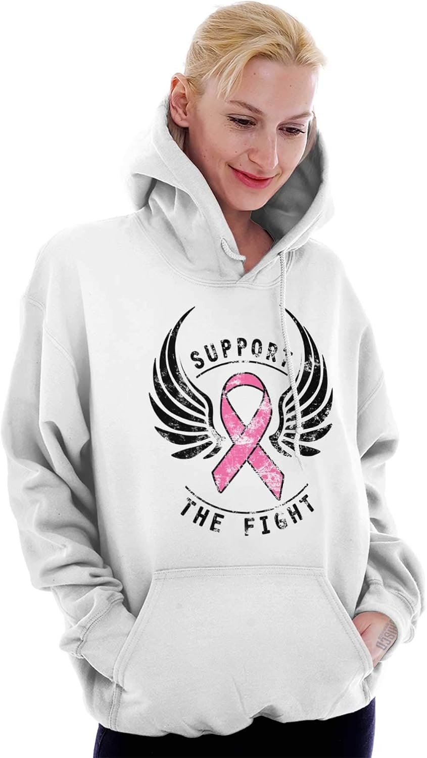 image:imageSupport The Fight Breast Cancer Pink Hoodie Sweatshirt WomenWhite
