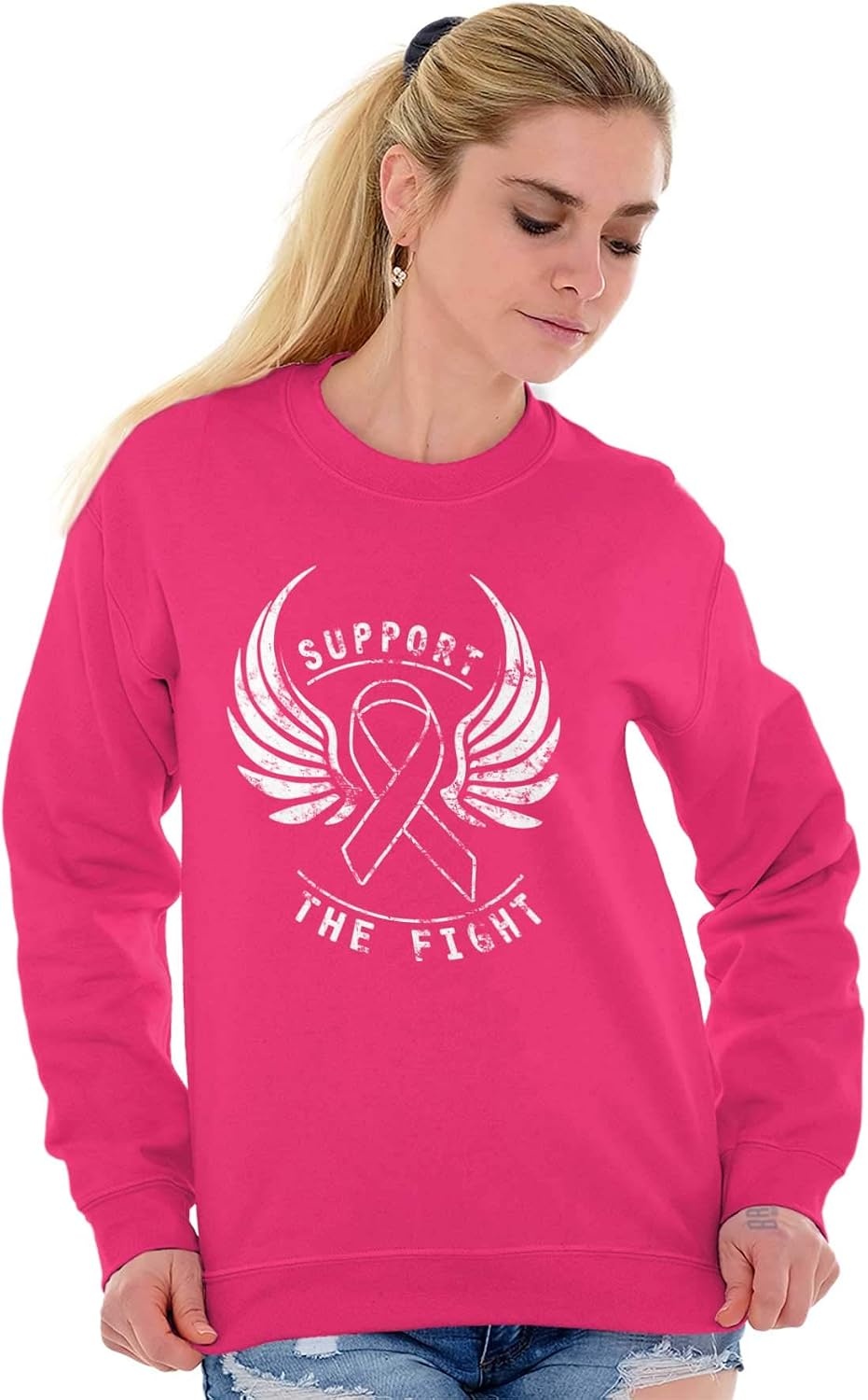 image:imageSupport The Fight Breast Cancer Pink Women Crewneck Sweatshirt