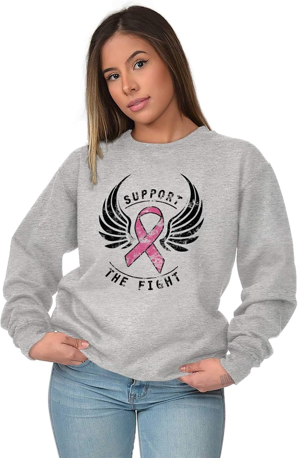 image:imageSupport The Fight Breast Cancer Pink Women Crewneck SweatshirtSport Grey