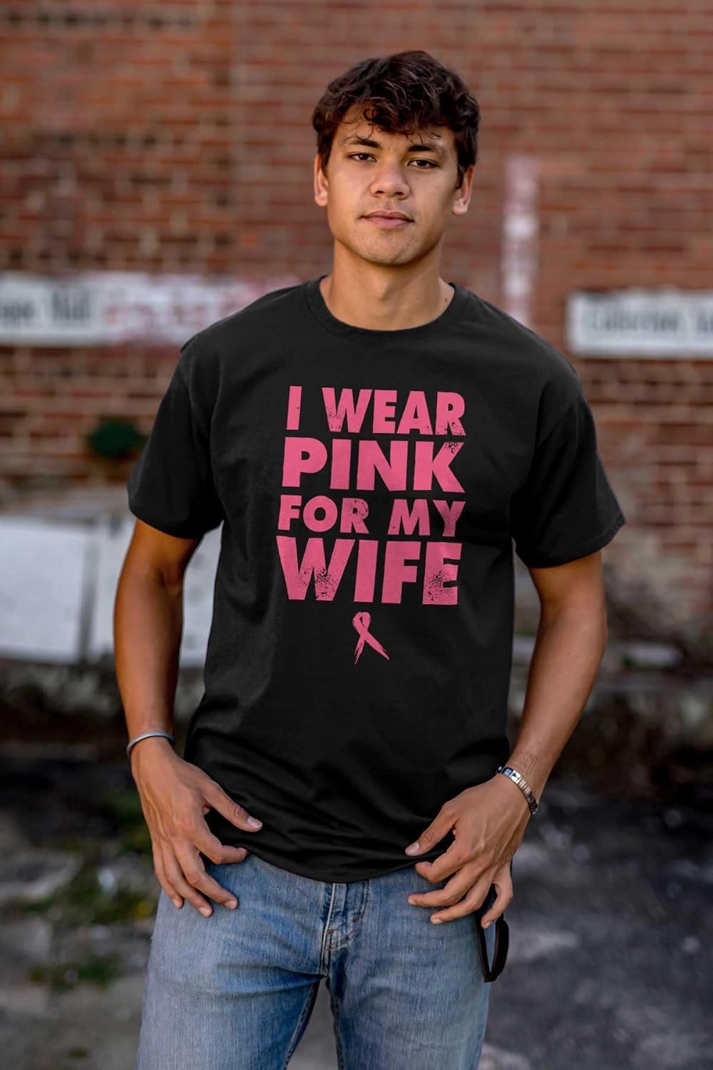 image:imageWear Pink for My Wife Breast Cancer Mens Graphic T Shirt TeesBlack