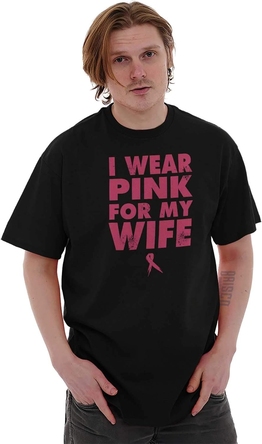 image:imageWear Pink for My Wife Breast Cancer Mens Graphic T Shirt TeesBlack