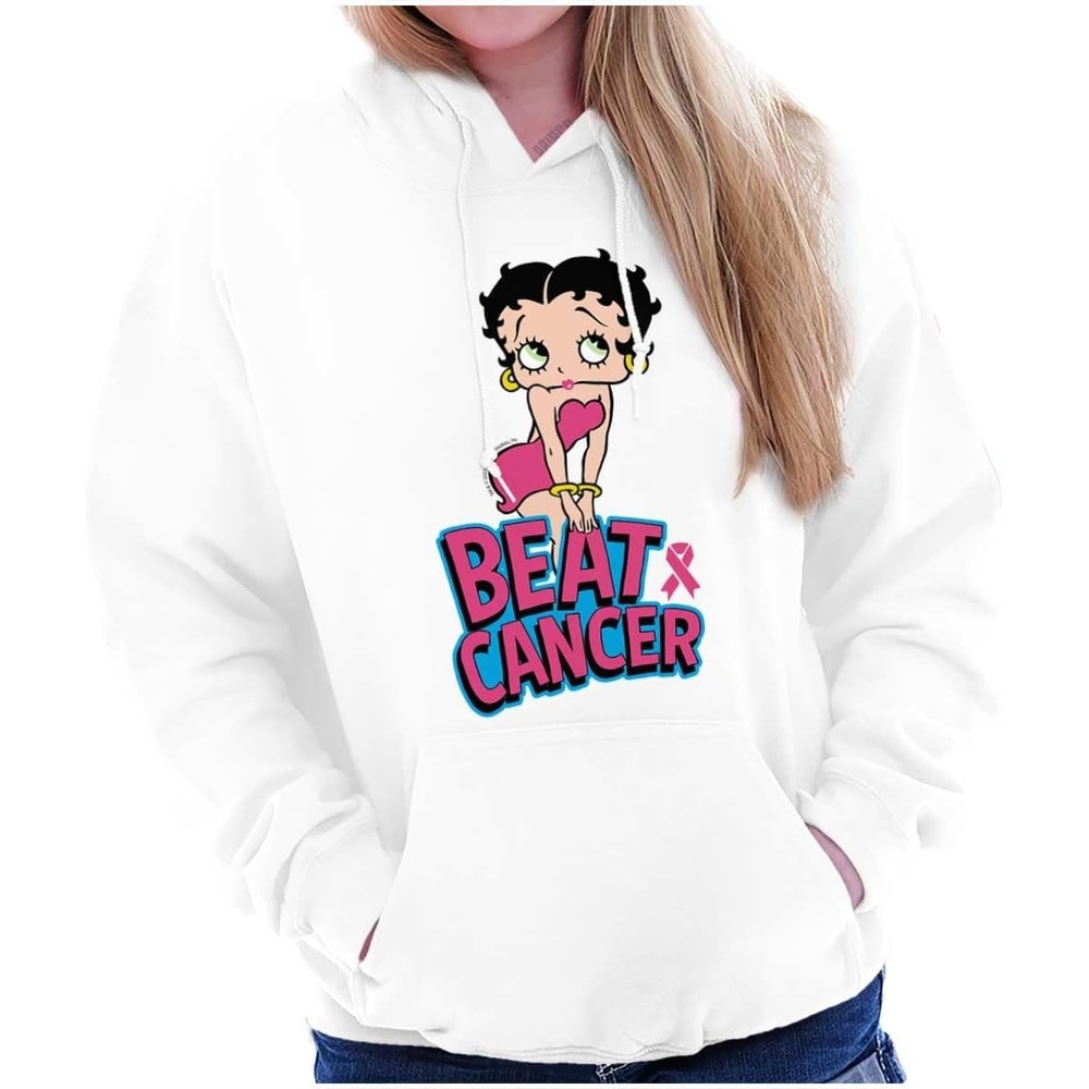image:imageBetty Boop Beat Breast Cancer Ribbon Hoodie Sweatshirt WomenWhite