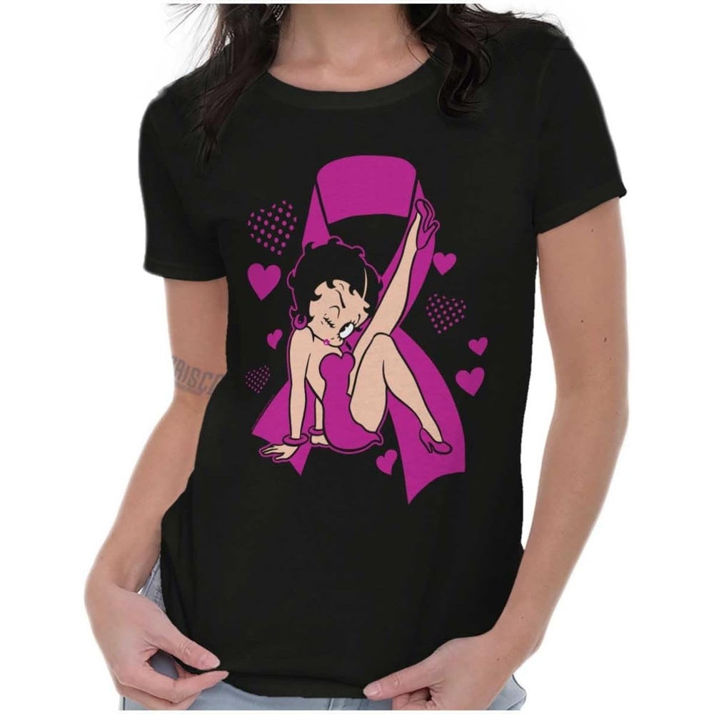 image:imageBetty Boop Breast Cancer Pink Ribbon Womens Slim Fit Graphic TeeBlack