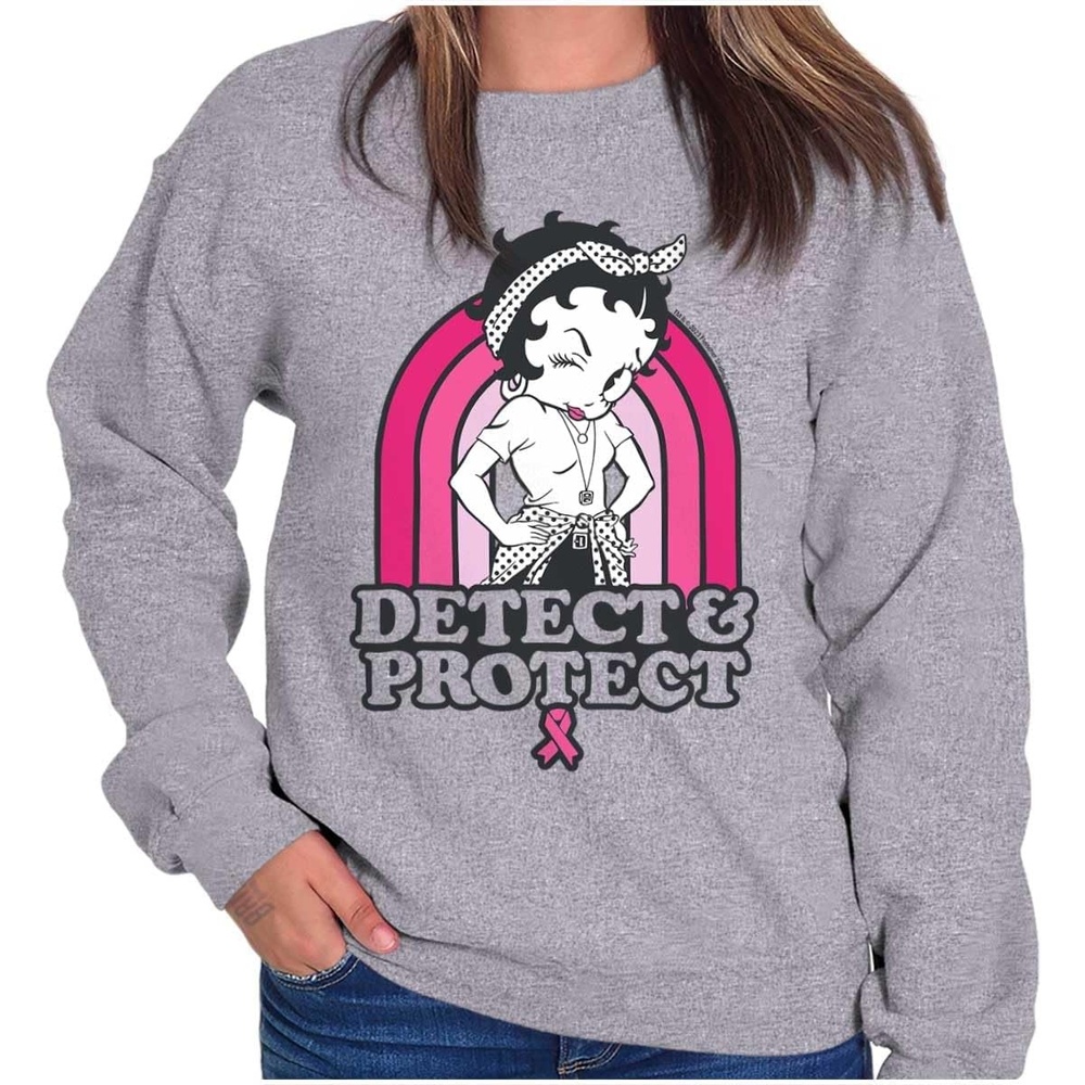 image:imageBetty Detect Protect Breast Cancer Women Crewneck SweatshirtSport Grey