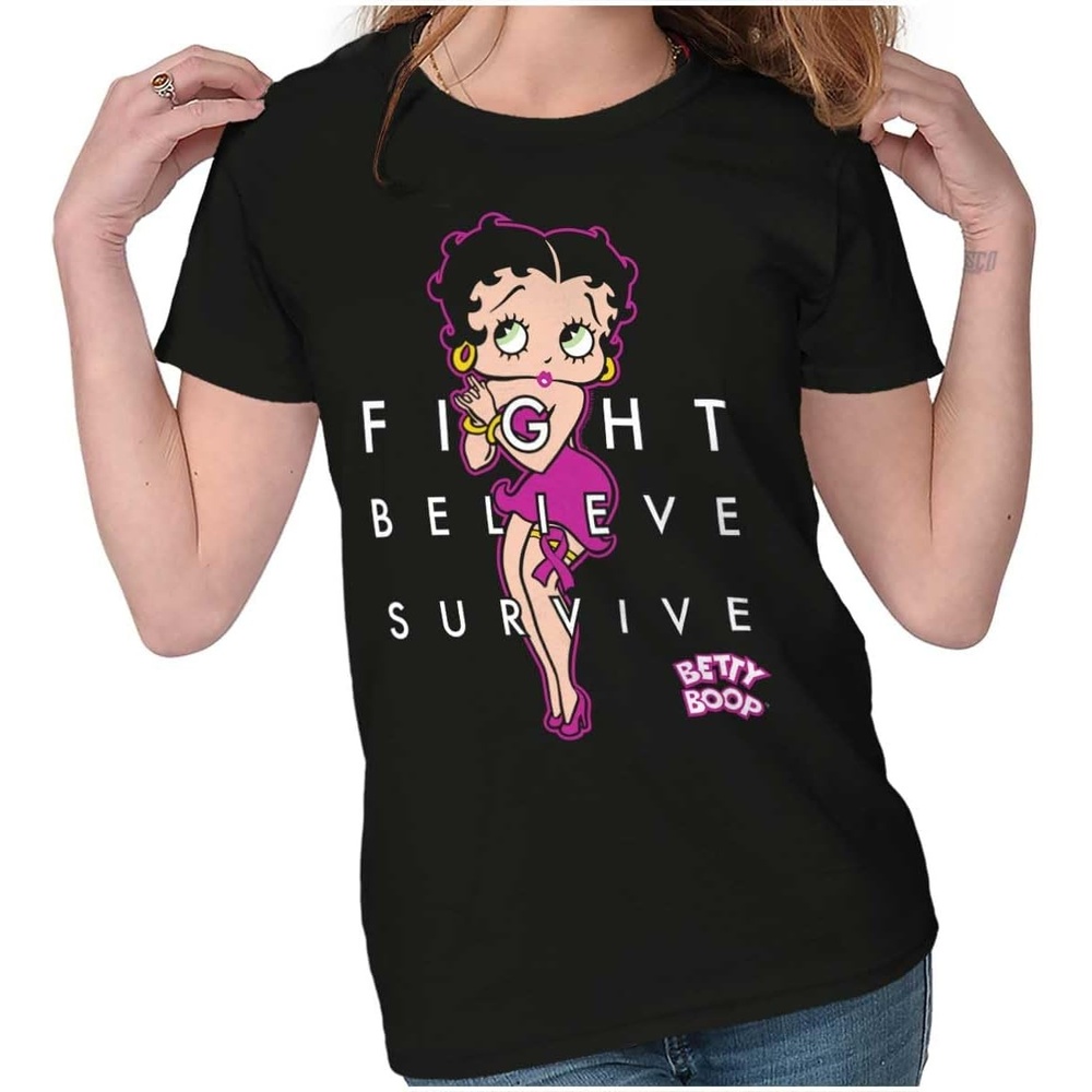 image:imageBrisco Brands Betty Fight Breast Cancer Positivity Womens Slim Fit Graphic TeeBlack