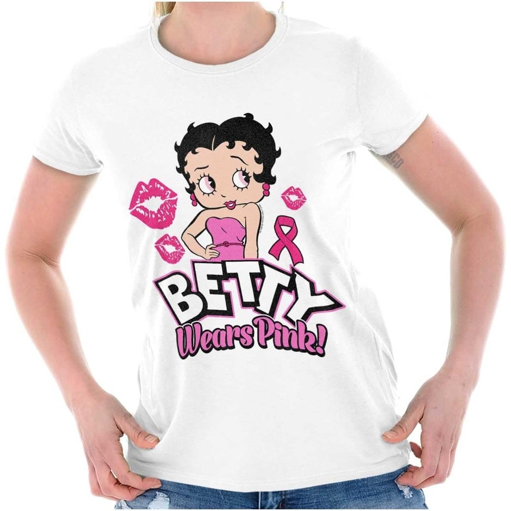 image:imageBrisco Brands Breast Cancer Betty Wears Pink Ribbon Womens Slim Fit Graphic TeeWhite