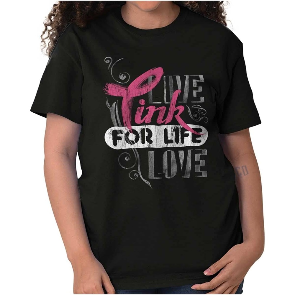 image:imageBrisco Brands Breast Cancer Pink for Life Ribbon Womens Graphic T Shirt TeesBlack