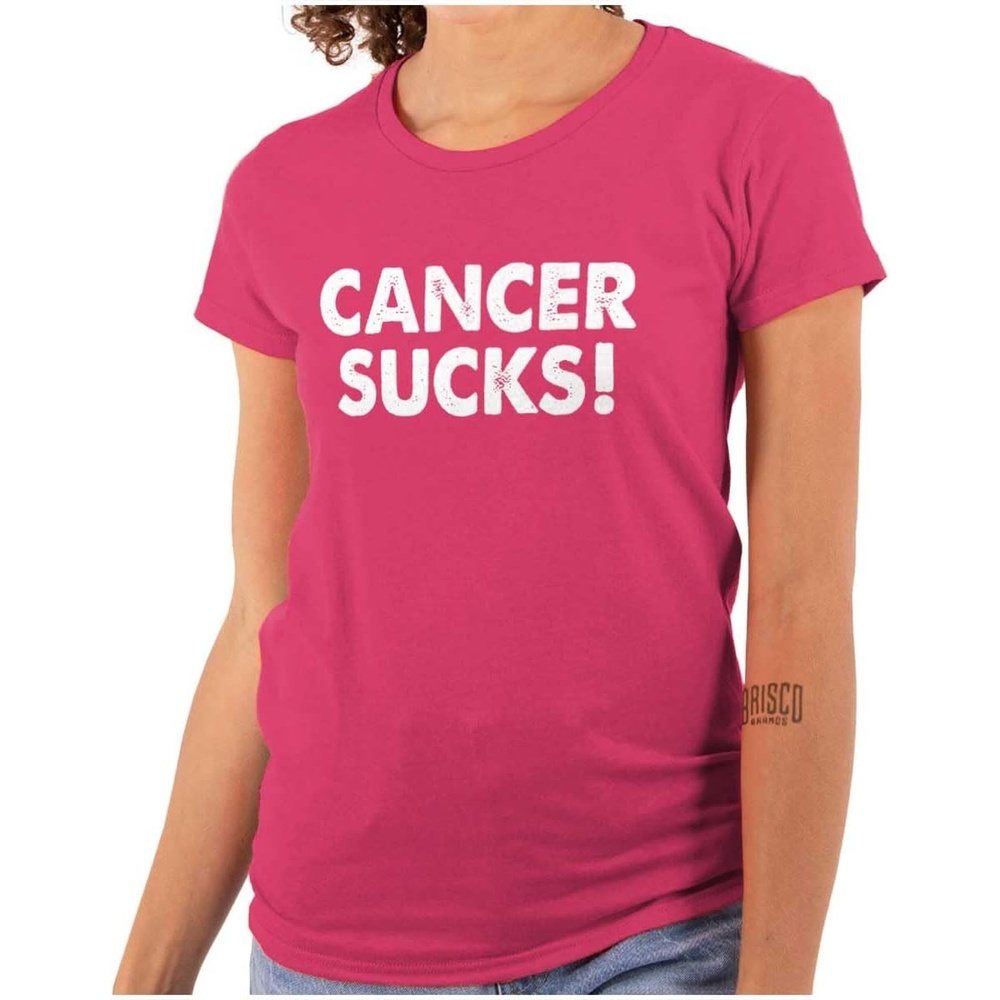image:imageBrisco Brands Cancer Sucks Breast Awareness Quote Womens Slim Fit Graphic Tee Heliconia