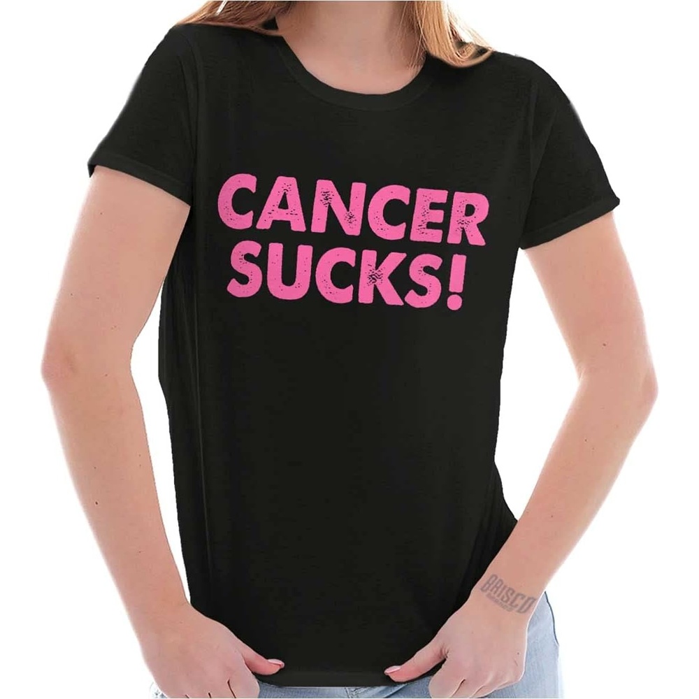 image:imageBrisco Brands Cancer Sucks Breast Awareness Quote Womens Slim Fit Graphic TeeBlack
